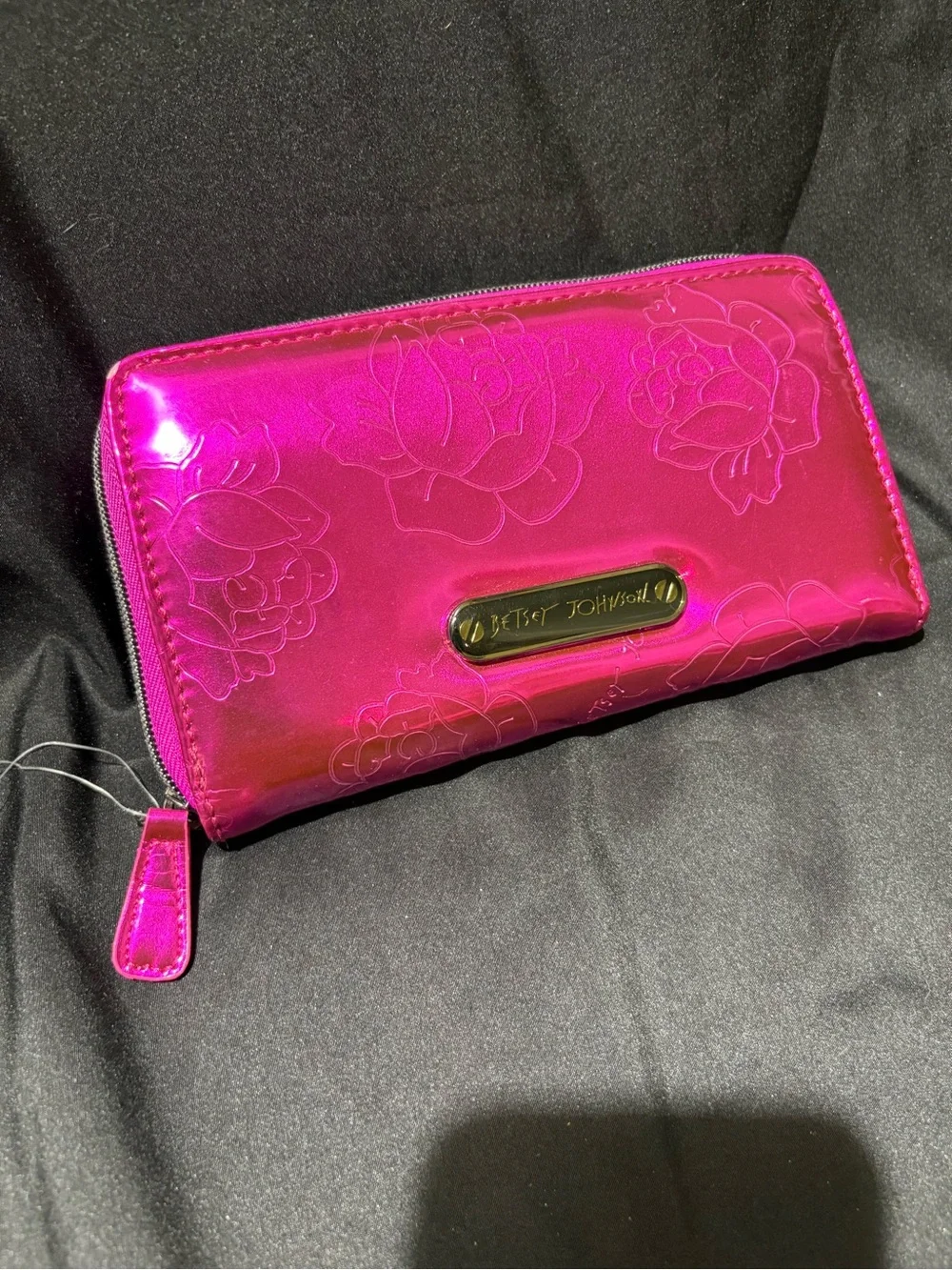 Betsey Johnson Iridescent Hot Pink Floral Zip Wallet